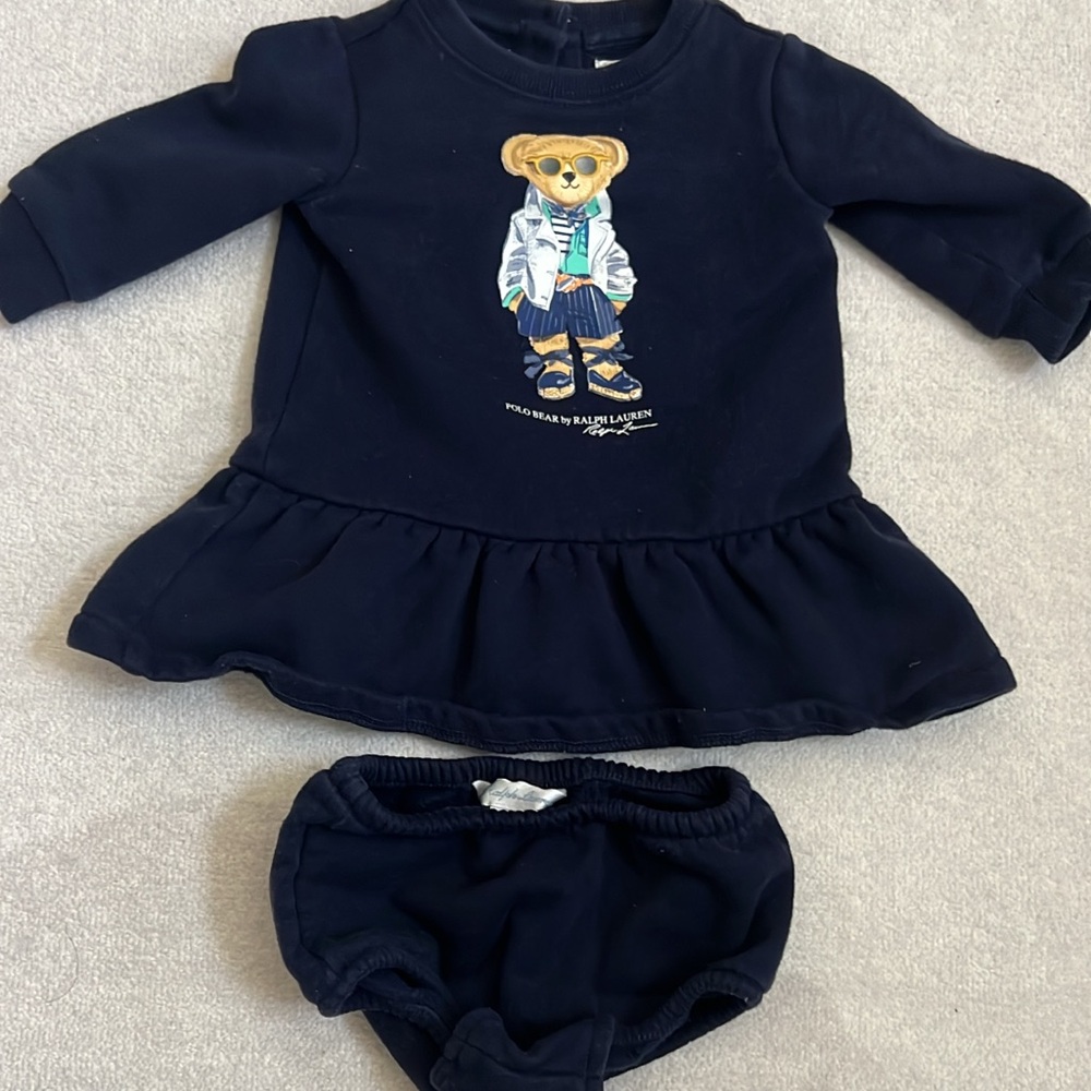 Ralph Lauren Navy Bear Diaper Cover Set
